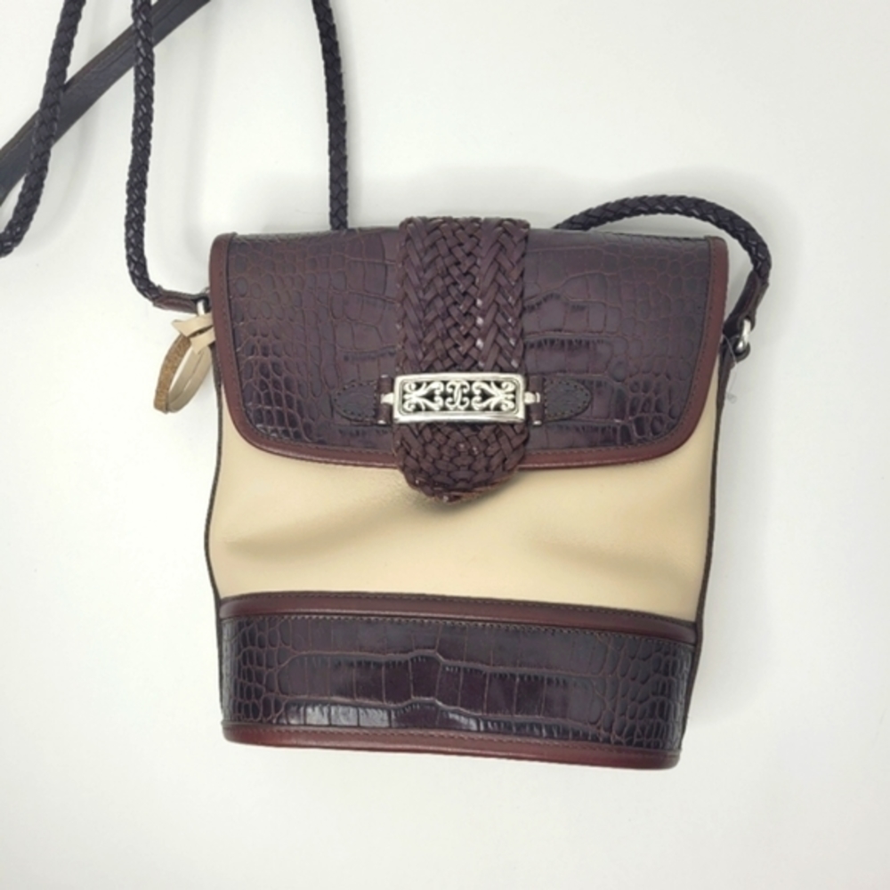 Brighton Leather Handbag Beige and Brown Satchel